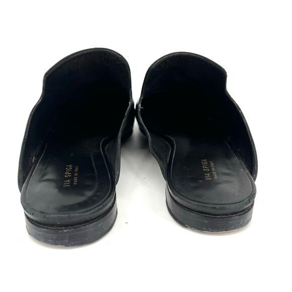 Via Spiga Women's Black Leather Square Toe Leather Flat Mules Gold Bar 37 / US7 - Picture 6 of 9
